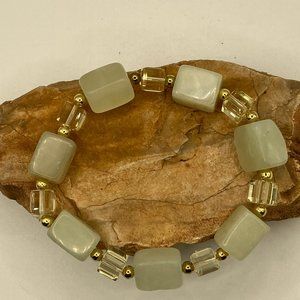 Swarovski Crystal & Yellow Agate Gemstone Unique Bracelet New Stretch Bracelet